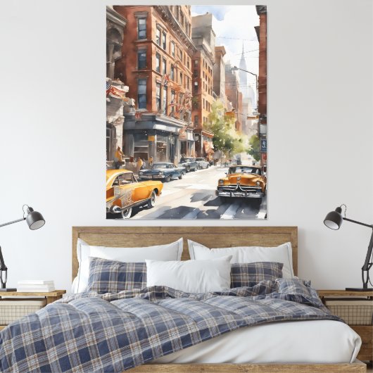 New York waterverf kunst Canvas Afdruk (Insitu (Slaapkamer))