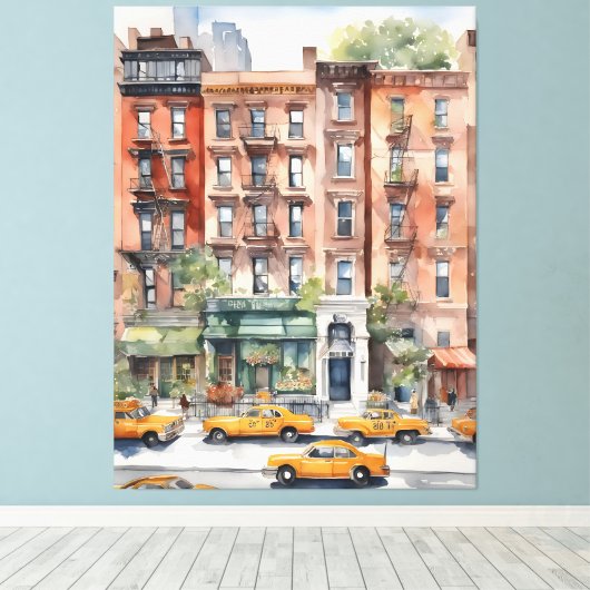 New York waterverf kunst Canvas Afdruk (Insitu (Houten vloer))