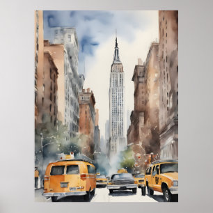 New York waterverf kunst Poster