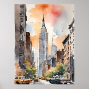 New York waterverf kunst Poster