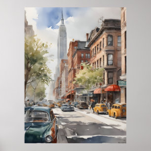 New York waterverf kunst Poster