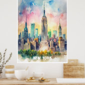New York Waterverf schilderij Poster (Keuken)