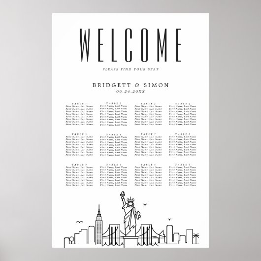 New York Wedding | 12 tabel Zitplaatskaart Poster (Voorkant)
