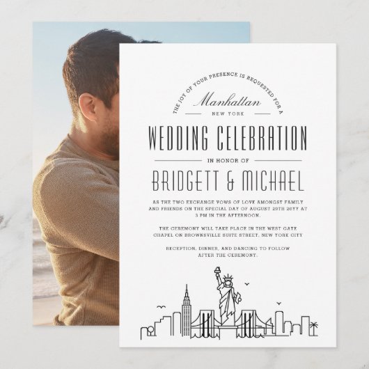 New York Wedding | Moderne Deco City Skyline Kaart (Voorkant / Achterkant)