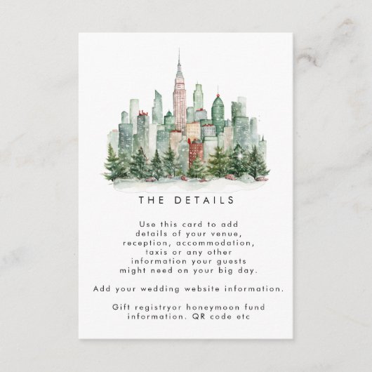 New York winter wedding details information card Informatiekaartje (Voorkant)