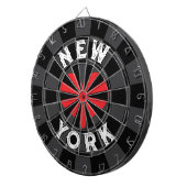 NEW YORK Witte tekst over zwarte houtskool rode ha Dartbord (Voorkant Rechts)