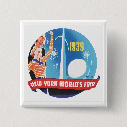 New York World's Fair 1939 Vierkante Button 5,1 Cm (Voorkant)