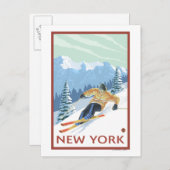 New YorkDownhill Skier Scene Briefkaart (Voorkant / Achterkant)