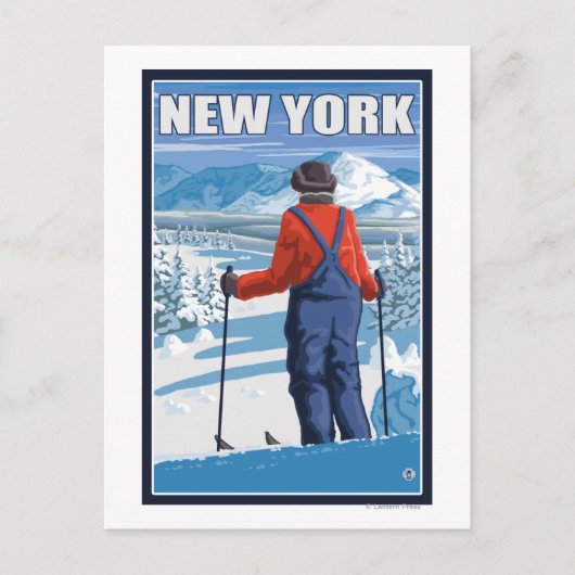 New YorkSkier Admiring Uitzicht Briefkaart (Voorkant)