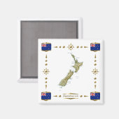 New Zealand Map + Flags Magnet Magneet (Voorkant / Achterkant)