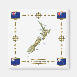 New Zealand Map + Flags Magnet Magneet
