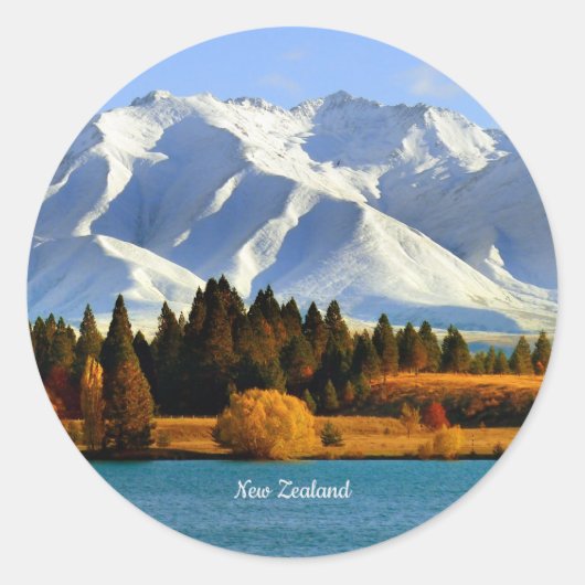New Zealand Mountain Landscape Ronde Sticker (Voorkant)