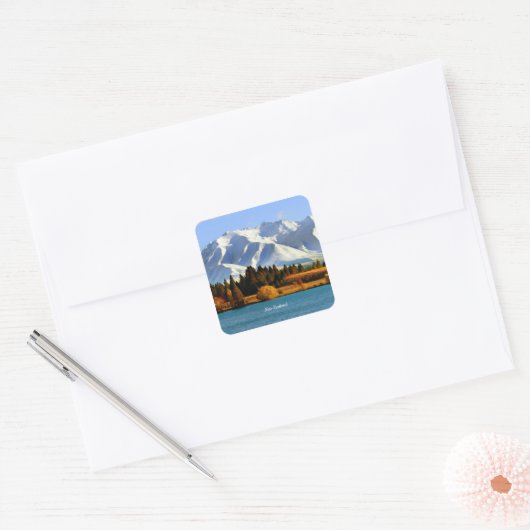 New Zealand Mountain Landscape Vierkante Sticker (Envelop)