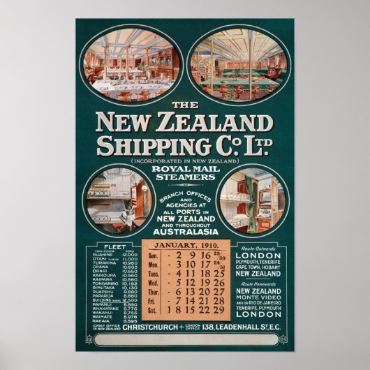 New Zealand Shipping Co. Poster vintage (Devant)