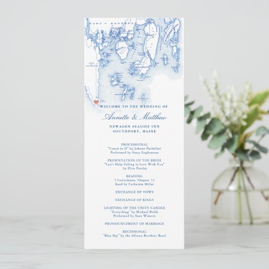 Newagen Seaside Inn Maine Elegant Blauw Huwelijk Programma (Staand voorkant)