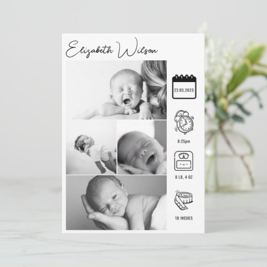 Newborn Baby Birth Announounement Foto Collage Aankondiging (Staand voorkant)