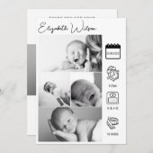 Newborn Baby Birth Announounement Foto Collage Aankondiging (Voorkant / Achterkant)