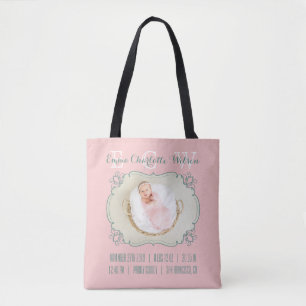 Newborn Baby Foto Monogram Blush Pink Green Lijst Draagtas