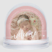 Newborn baby girl 2 photo welcome script keepsake sneeuwbol (Voorkant)