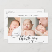 Newborn Baby Modern Script Fotocollage Dank u Briefkaart (Voorkant / Achterkant)
