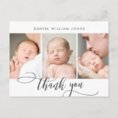 Newborn Baby Modern Script Fotocollage Dank u Briefkaart (Voorkant)