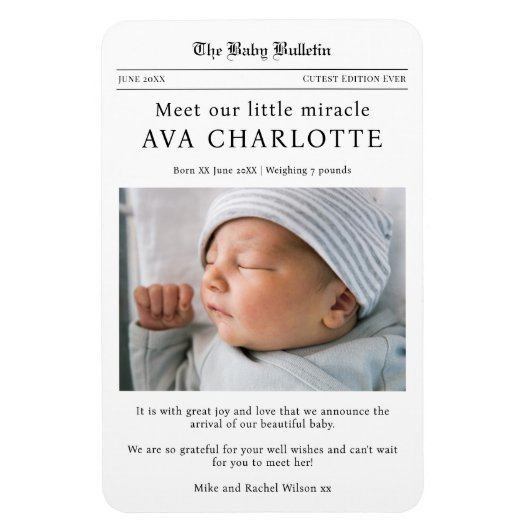 Newborn Baby Newspaper Flexible Photo Magnet (Vertical)
