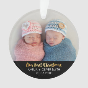 Newborn Baby Twins Photo Holiday Ornament