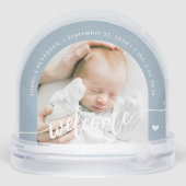 Newborn boy baby 2 photo welcome script keepsake sneeuwbol (Achterkant)