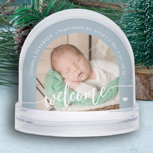 Newborn boy baby 2 photo welcome script keepsake sneeuwbol