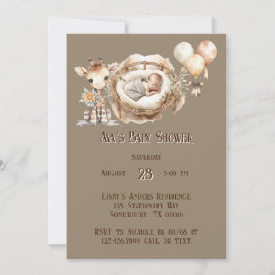 Newborn Earth Tone Giraffe Balloon Boy Baby shower Kaart