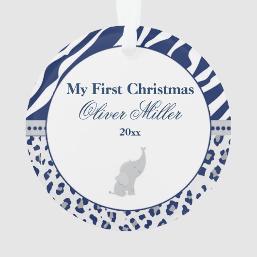 Newborn First Kerstannament Blue Elephant Ornament (achterkant)