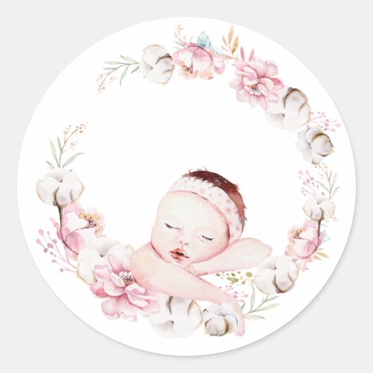 Newborn Floral Ronde Sticker (Voorkant)