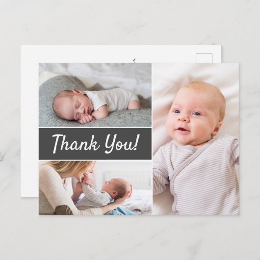Newborn Fotografie Modern Gray Custom Dank u Briefkaart (Voorkant / Achterkant)