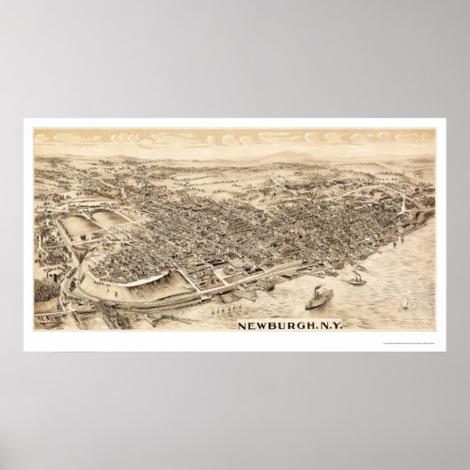 Newburgh, NY Panoramic Map - 1900 Poster (Voorkant)