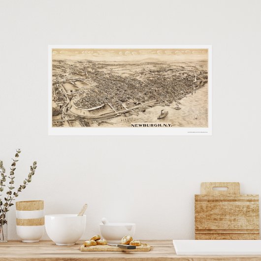 Newburgh, NY Panoramic Map - 1900 Poster (Keuken)
