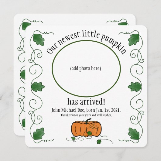Newest Little Pumpkin Birth Announcement Thank You (Voorkant / Achterkant)