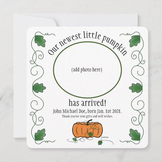 Newest Little Pumpkin Birth Announcement Thank You (Voorkant)