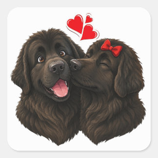 Newfie Kusjes Puppyliefde Vierkante Sticker