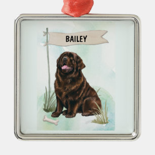 Newfoundland Aquarel Gepersonaliseerde Hond Metalen Ornament