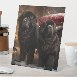 Newfoundland Besneeuwde slee Kerst decoratie Reclamebord Met Voetstuk
