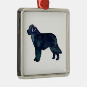 Newfoundland Black Waterverf Silhouette Metalen Ornament (Rechts)