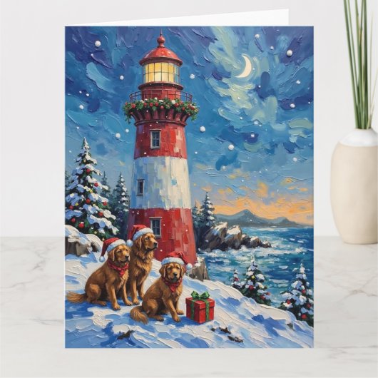 Newfoundland Christmas Lighthouse Holiday Kaart (Voorkant)