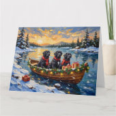 Newfoundland Dog Christmas Boat Holiday Kaart (Voorkant)