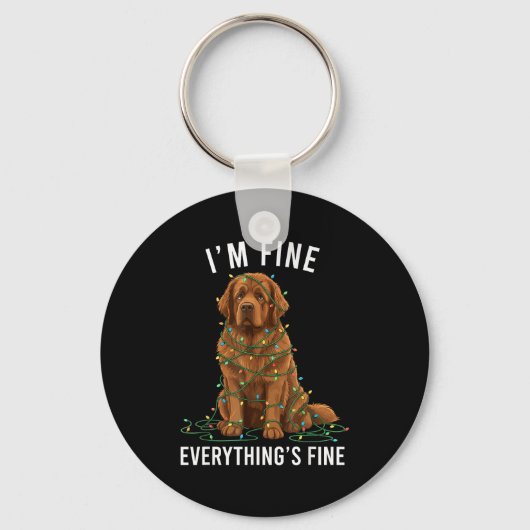 Newfoundland Dog Christmas I'm Fine Everything Is  Sleutelhanger (Voorkant)