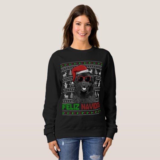 Newfoundland Dog Feliz Navidog Funny Kerstmis Trui (Voorkant volledig)