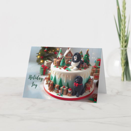 Newfoundland Dog Holiday Cake Kaart (Voorkant)