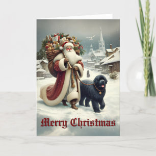 Newfoundland Dog & Old-Style Santa Feestdagen Kaart