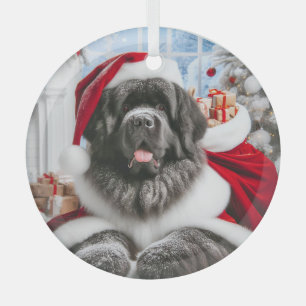 Newfoundland Dog Santa Glas Ornament
