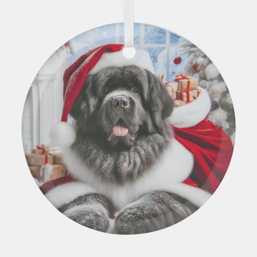 Newfoundland Dog Santa Glas Ornament (Voorkant)