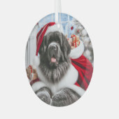 Newfoundland Dog Santa Glas Ornament (Voorkant links)